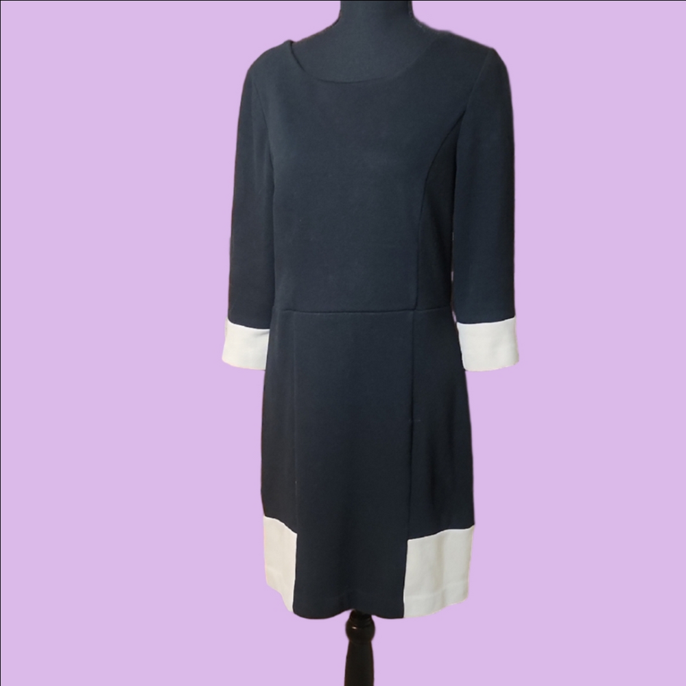 Banana Republic Black and Cream Long Sleeve Dress, Size 8